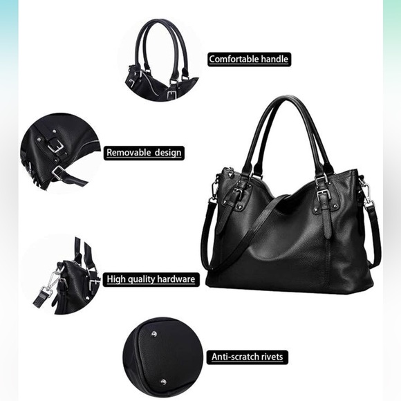 Heshe black genuine leather satchel handbag - Picture 2 of 15